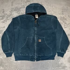 Vintage Carhartt J25 DTL Dark Teal Insulated Full Zip Hooded Work Jacket XL